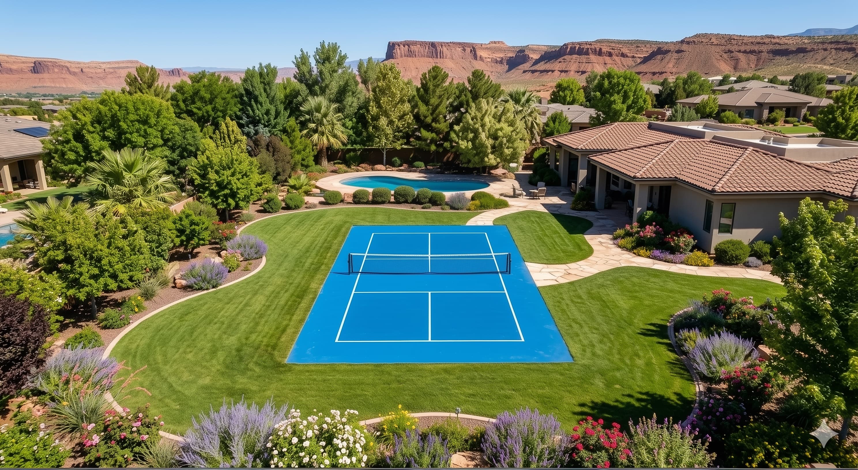 Backyard sports court planning image used for a multi-sport court guide.